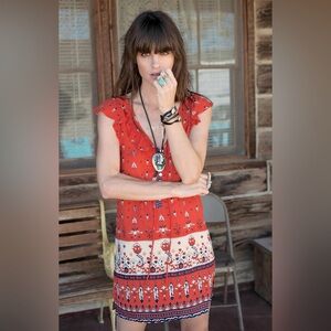 Spell // Desert Wanderer Shift Dress in Rust Red